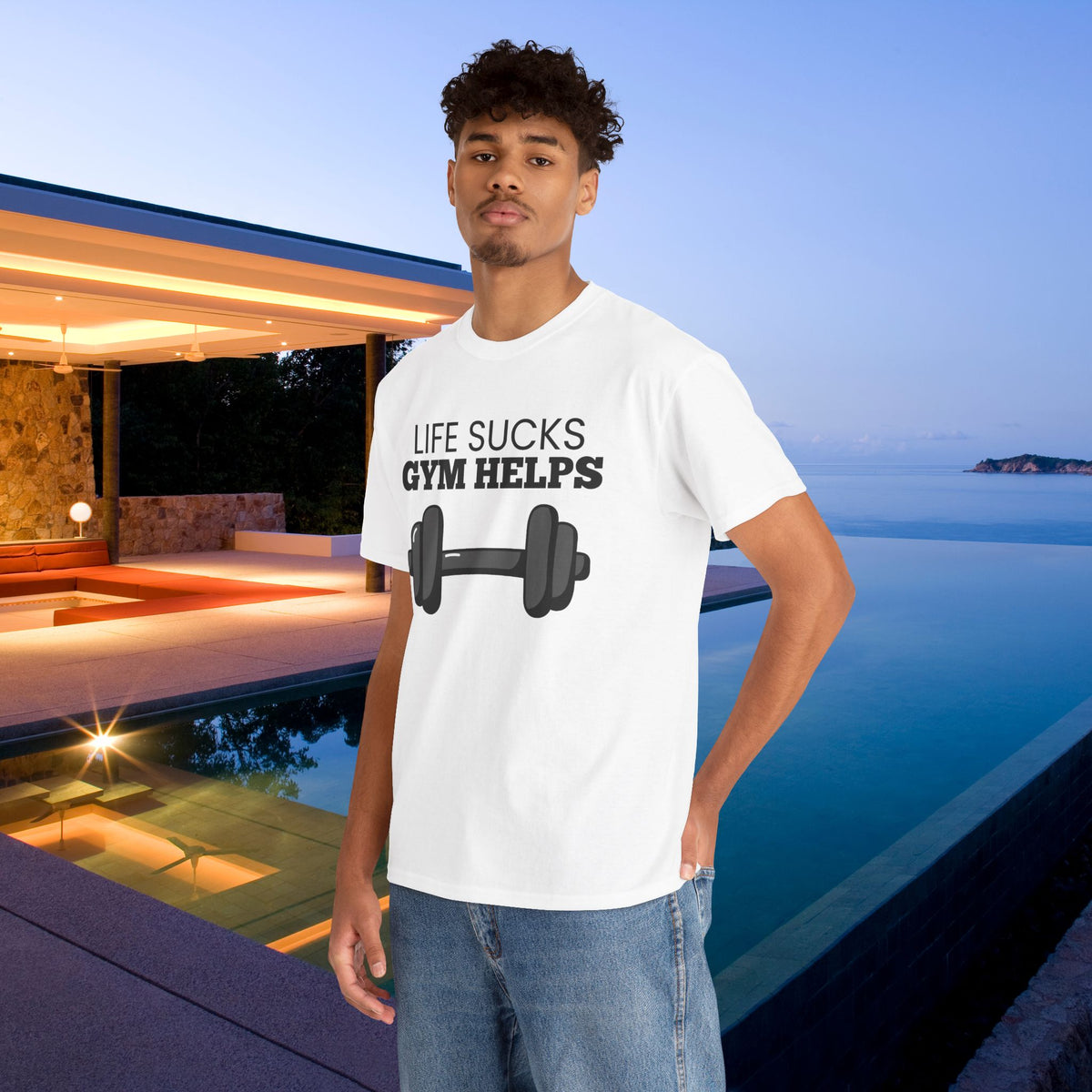 Life sucks, Gym helps - Funny Gym Meme Graphic Tee Shirt